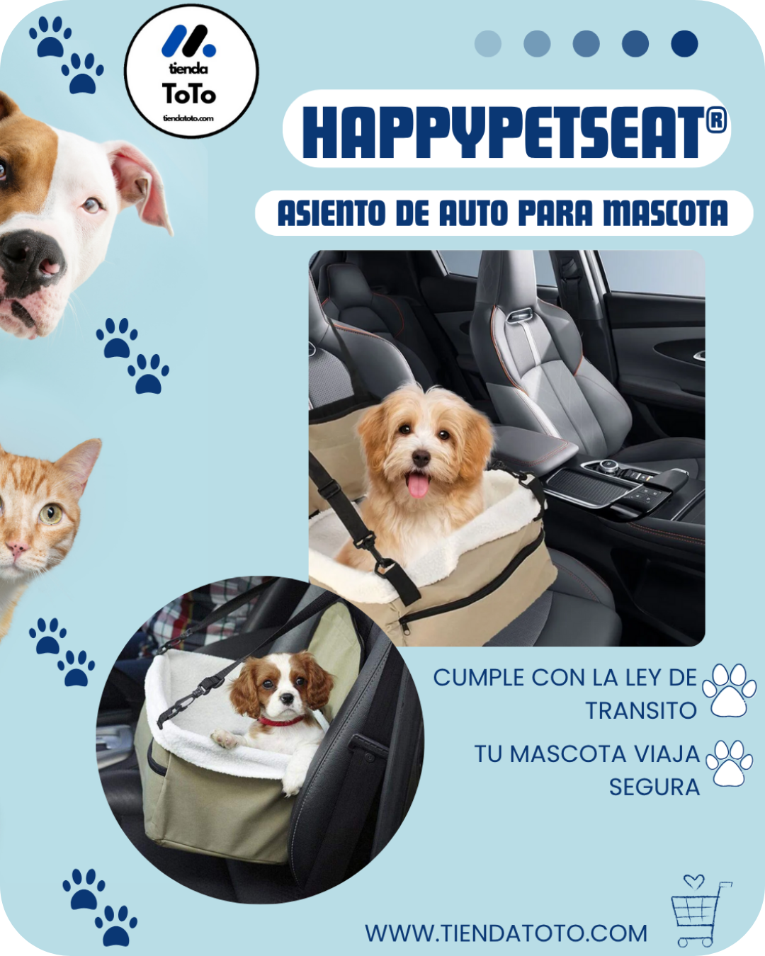 HAPPYPETSEAT® Asiento de auto para mascota